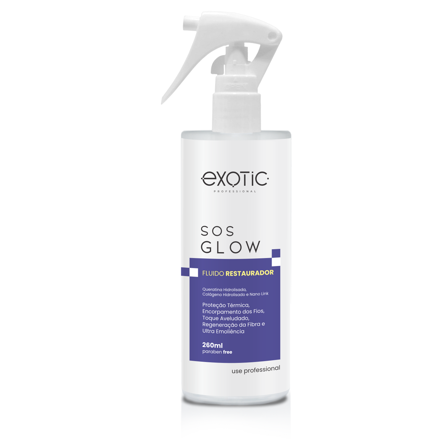 O Fluido Restaurador SOS Glow Exotic Professional possui fórmula leve e
altamente reparadora que revitaliza os fios, devolvendo brilho e maciez instantâneos.
Enriquecido com ativos nutritivos, sela as cutículas e reduz o frizz, proporcionando toque
sedoso e aparência saudável. Ideal para uso diário ou após processos químicos, promove
proteção e luminosidade intensa.


Modo de Usar: AGITE ANTES DE USAR. Com os cabelos limpos, aplicar o Fluido no
comprimento do fio, evitando a raiz. Finalize como desejar.