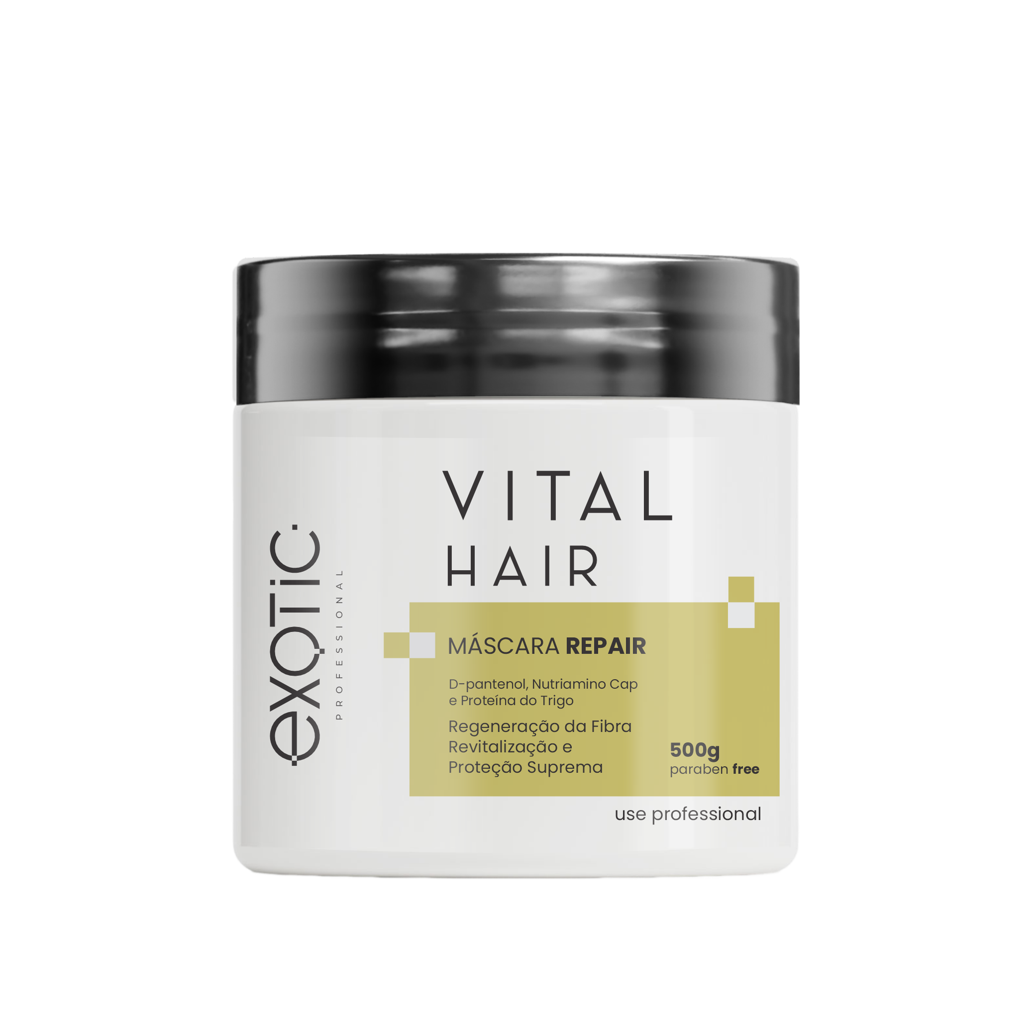 A Máscara Repair Vital Hair Exotic Professional possui ação intensiva que
trata profundamente os fios danificados. Sua fórmula rica em agentes reparadores nutre e
fortalece a fibra capilar, devolvendo vitalidade, brilho e suavidade. Proporciona
recuperação imediata da saúde dos cabelos, deixando-os macios, disciplinados e com
aparência saudável.


Modo de Usar: Retirar o excesso de umidade com uma toalha. Aplicar a máscara mecha a
mecha. Enluvar. Deixar agir por 10 minutos. Enxague. Usar uma vez por sema