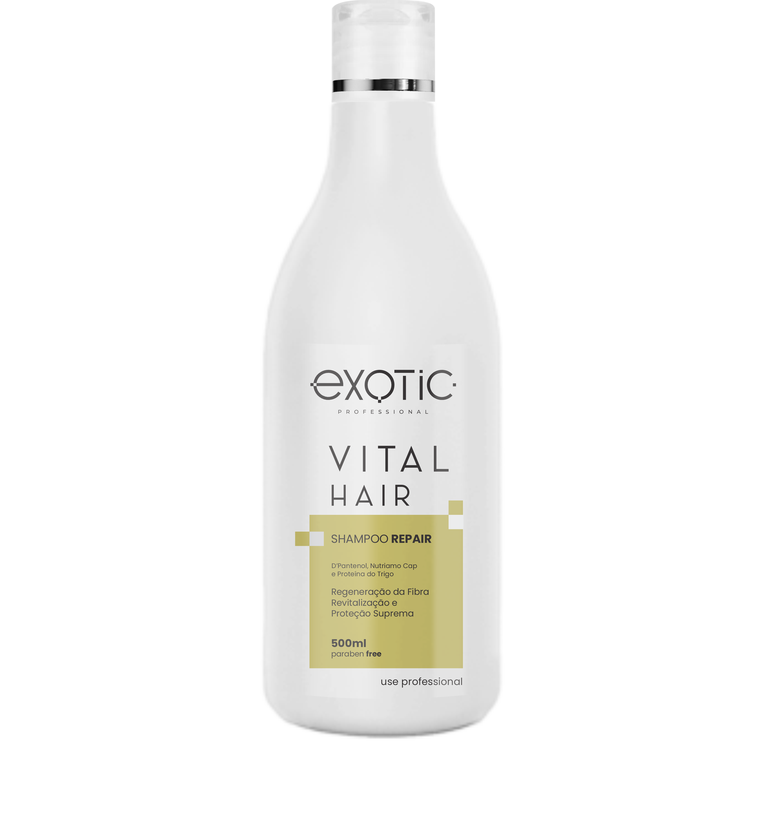 O Shampoo Repair Vital Hair Exotic Professional possui fórmula
restauradora que limpa suavemente enquanto revitaliza os fios danificados. Enriquecido
com ativos nutritivos, promove força, brilho e maciez desde a primeira aplicação. Auxilia na
reparação da fibra capilar, proporcionando cabelos saudáveis, sedosos e com aspecto
naturalmente revitalizado.


Modo de Usar: Aplicar sobre os cabelos úmidos massageando suavemente até formar
espuma. Enxaguar. Se necessário repetir a aplicação.